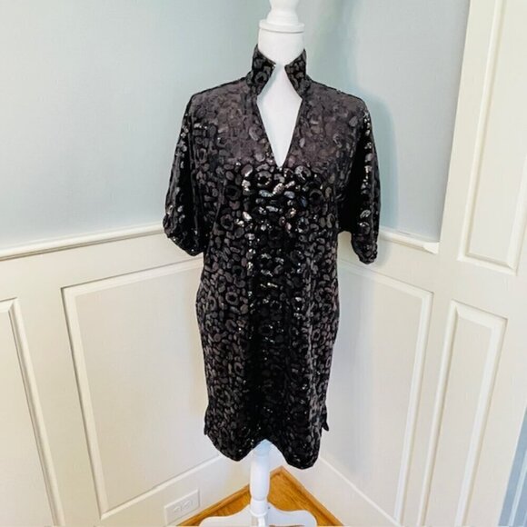 Emily McCarthy Poppy Tunic Dress Black Metallic Cheetah XS - Picture 2 of 13